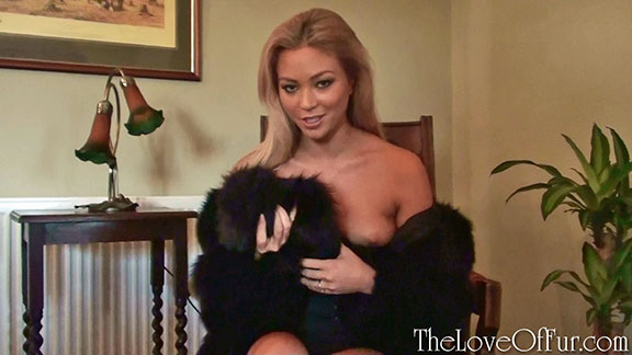 Natalia Forrest smoulders for you in black fox fur jacket and stole