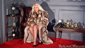Russian cougar lana Cox in crystal fox fur coat evening dress and high heels