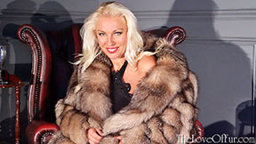 Fur fetish sex with Lana Cox in evening dress and fox coat