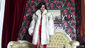 fox fur coat fetish kasia brunette sexy busty babe evening dress leggy stunner